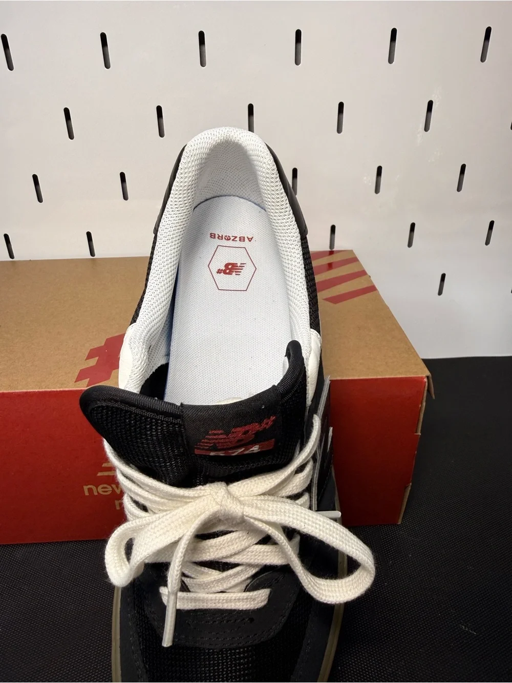New Balance Numeric 574 Black, White & Red with Gum Sole